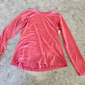 Pink stretchy under armor long sleeve tee size large